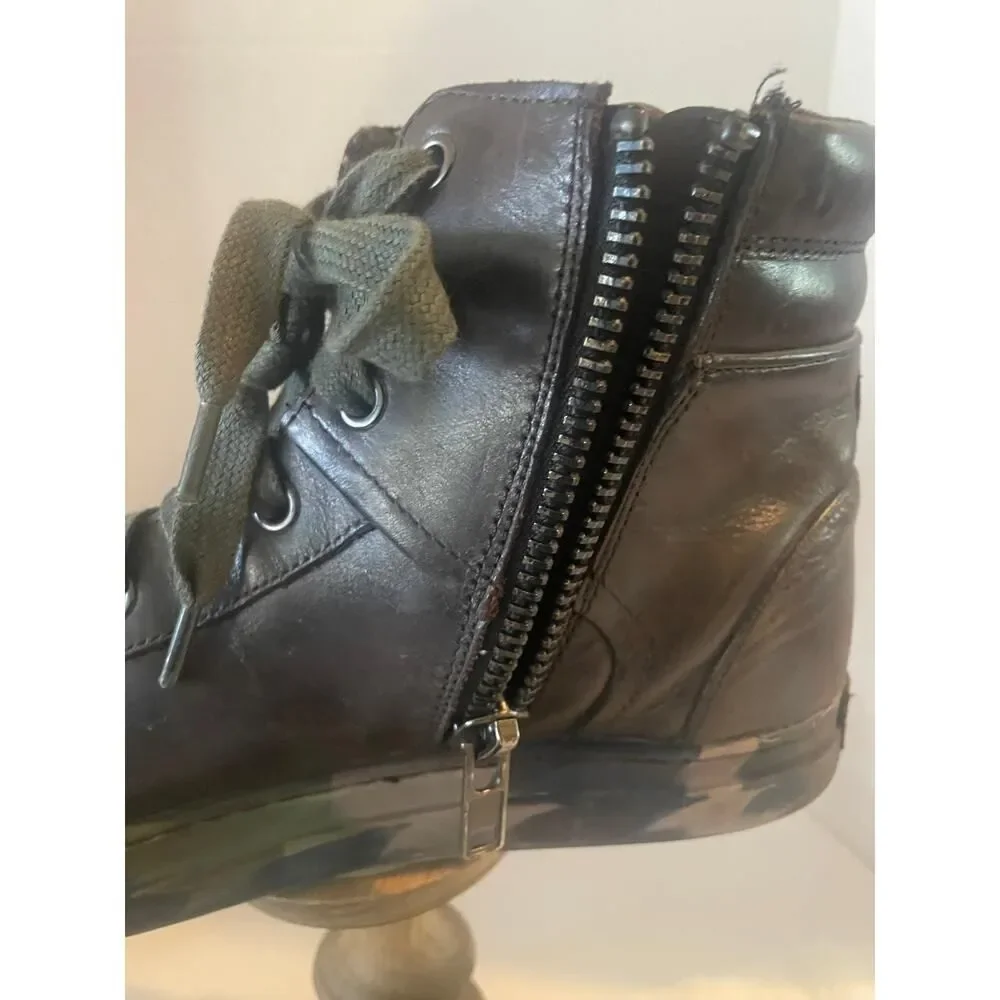 Kenneth Cole Men’s Military High Top Leather Boots Camo Sole Brown Green Size 8